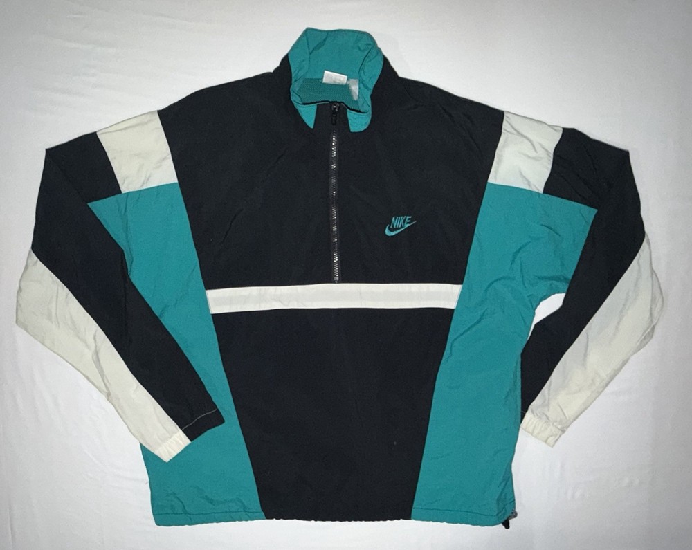 Vintage Nike Windbreaker Jacket Medium 1/4 Zip Teal Black Colorblock 90s Y2K OG