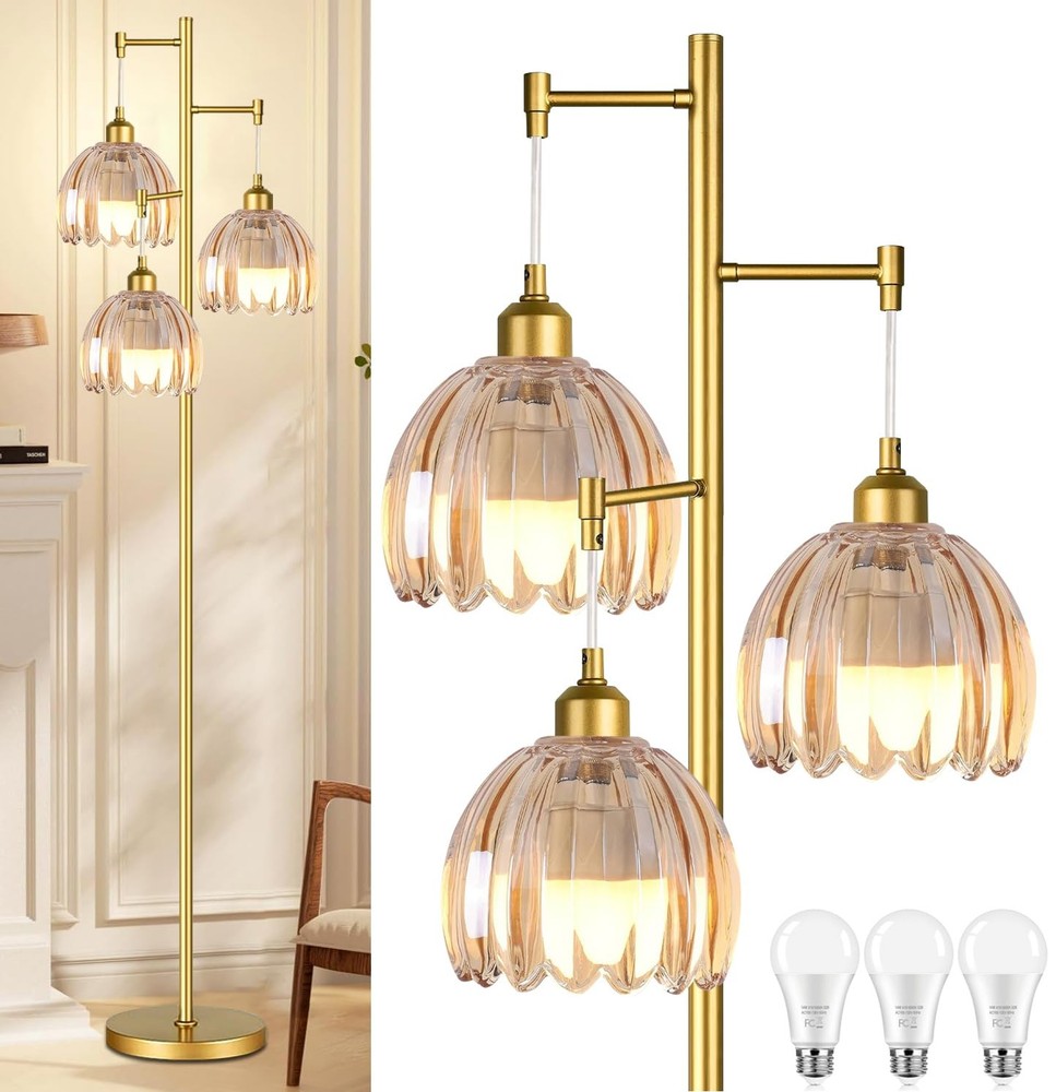 Mid Century Modern Gold Floor Lamp for Living Room Bedroom Brass Standing Light