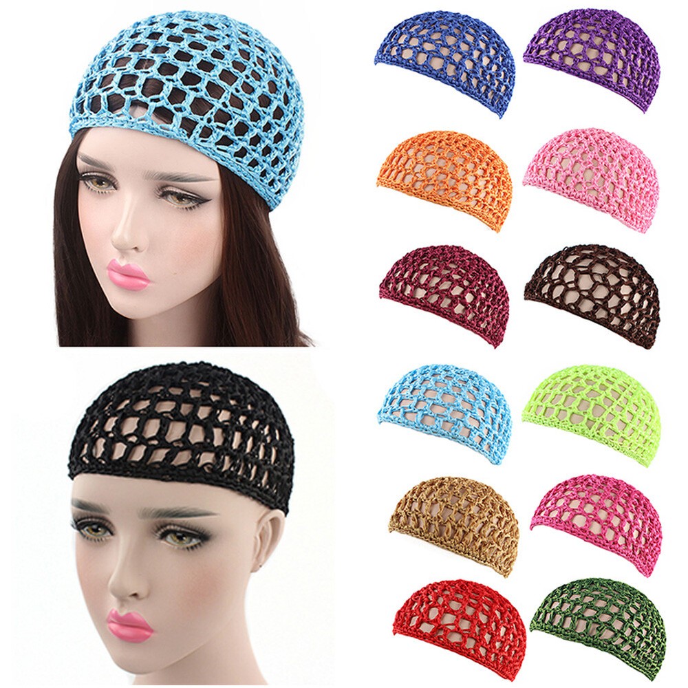✿Women's Mesh Hair Net Crochet Cap Solid Color Snood Sleeping Night Cover Turban