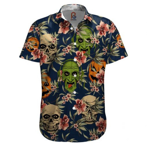 CAMISA HAWAIANA Calavera Caras Zombi Flores Tropical Halloween Vibraciones 3D Mejor Precio