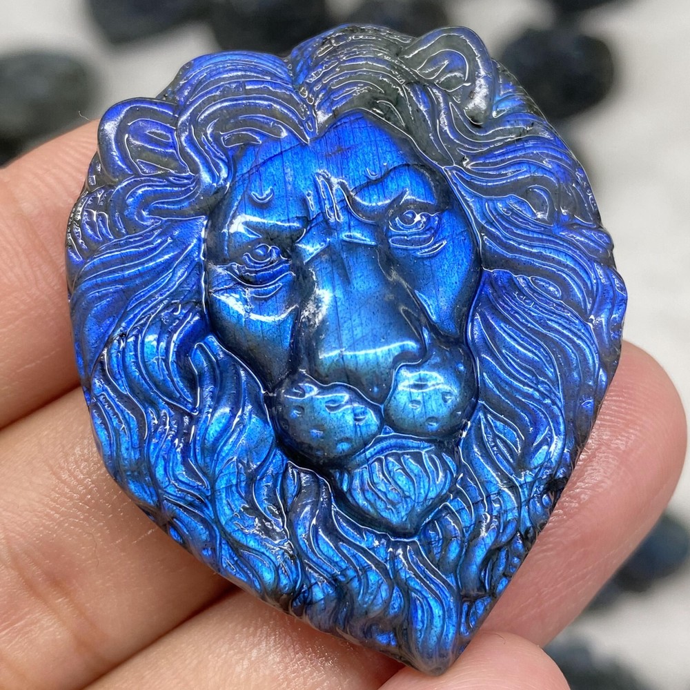 Natural Labradorite Quartz Hand Carved Hair Lion Skull Crystal Reiki healing 1pc
