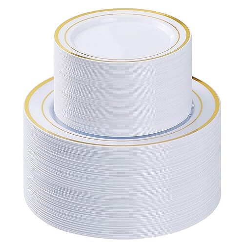 200PCS Gold Plastic Plate, Disposable Party Plates with 100 Dinner Plates and...