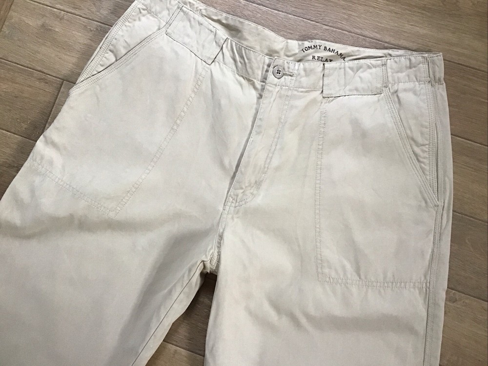 Tommy Bahama Relax Silk Cotton Blend Stretch Beige Mens 36x30 Trousers Pants