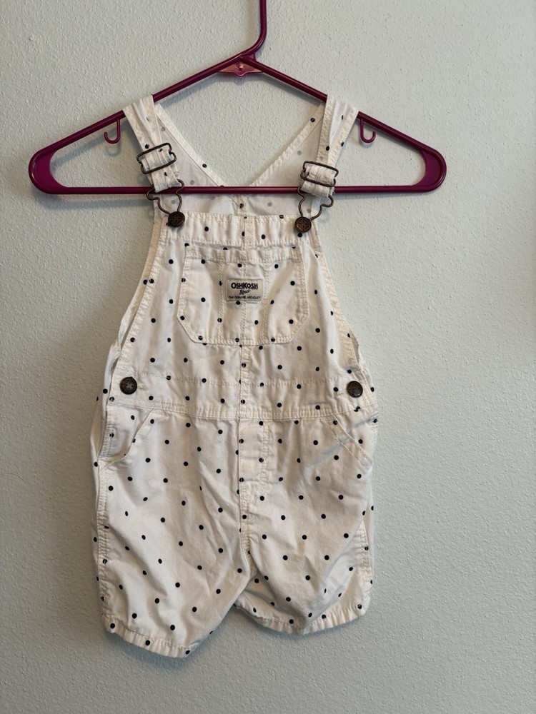 Oshkosh Girls 4t Black & White Polkadot Overalls Adjustable
