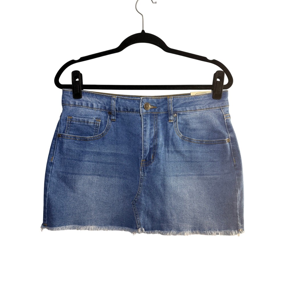 RISE Stretchy Denim Mini Skirt - Size L - Light Indigo
