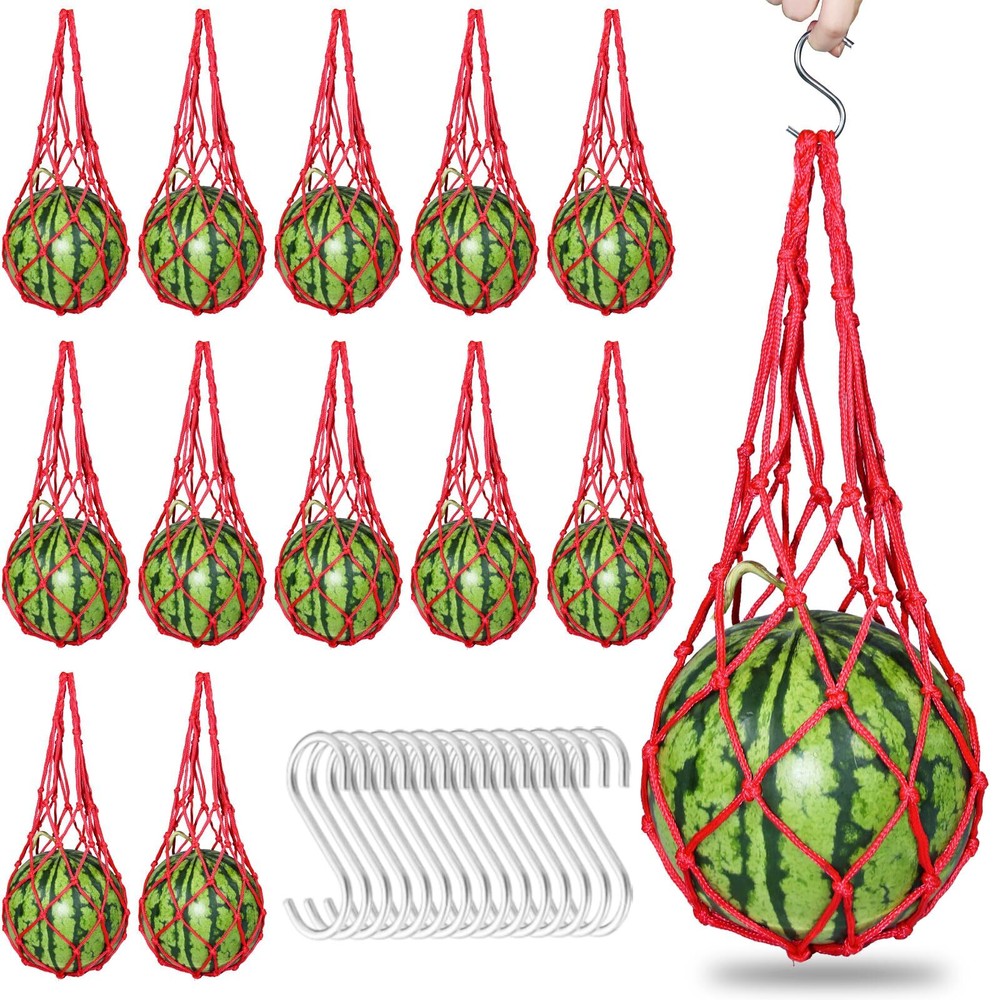 24 Pack Melon Hammocks Cradles with S Hanging Hooks, Heavy Duty Watermelon Ne...