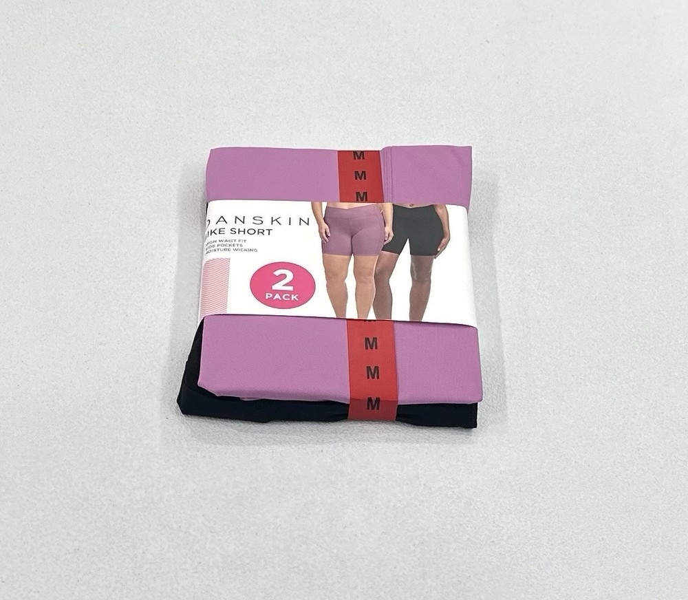 Danskin Women's 2-Pack Cross Waist Bike Shorts, Black/Pink, Size M