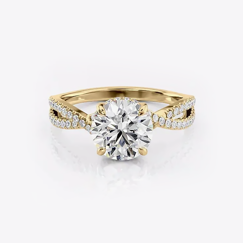 Diamond Ring IGI Certified 1.90 Ct Lab Grown  14k Yellow Gold Round Cut
