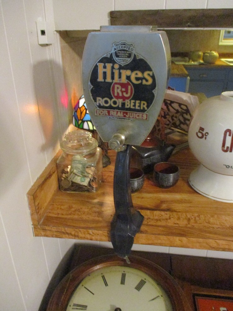 Hires R.J. Root beer syrup dispenser table mount double sided advertising rare