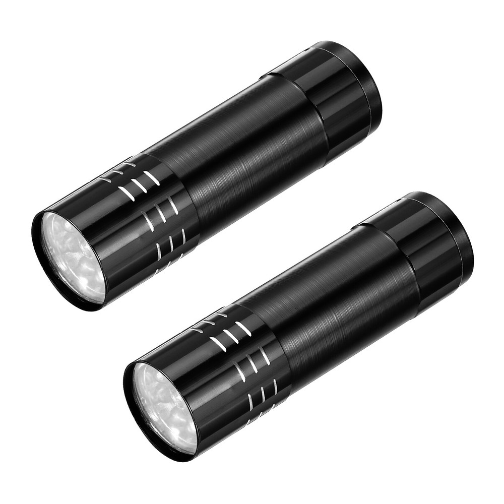 Bright 9 LED Mini Flashlights, 2-Pack Aluminum Torches in Black