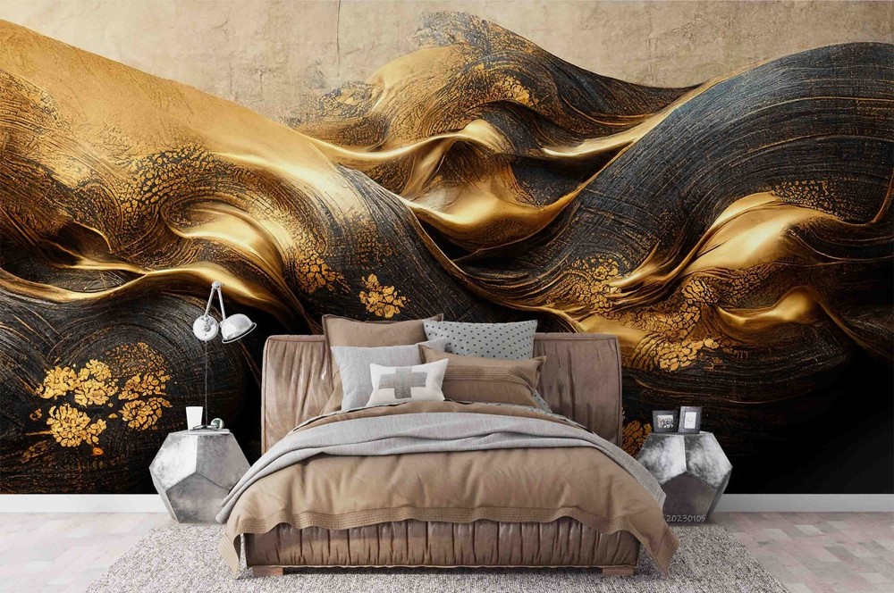3D Gold Black Abstract Texture Wall Murals Wallpaper Murals Wall Sticker