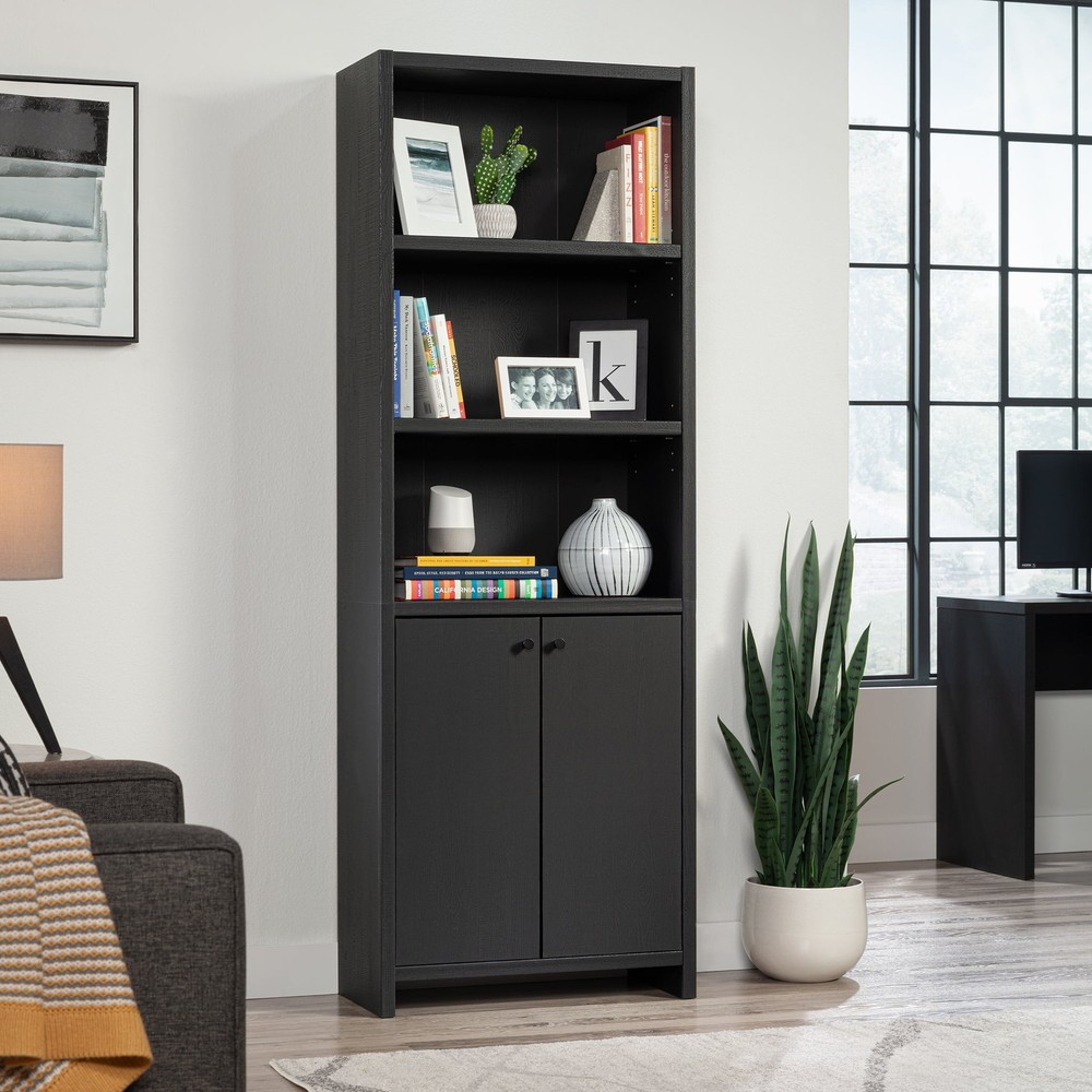 Mainstays Westley 5-Shelf Black Bookcase with Doors for Stylish Storage