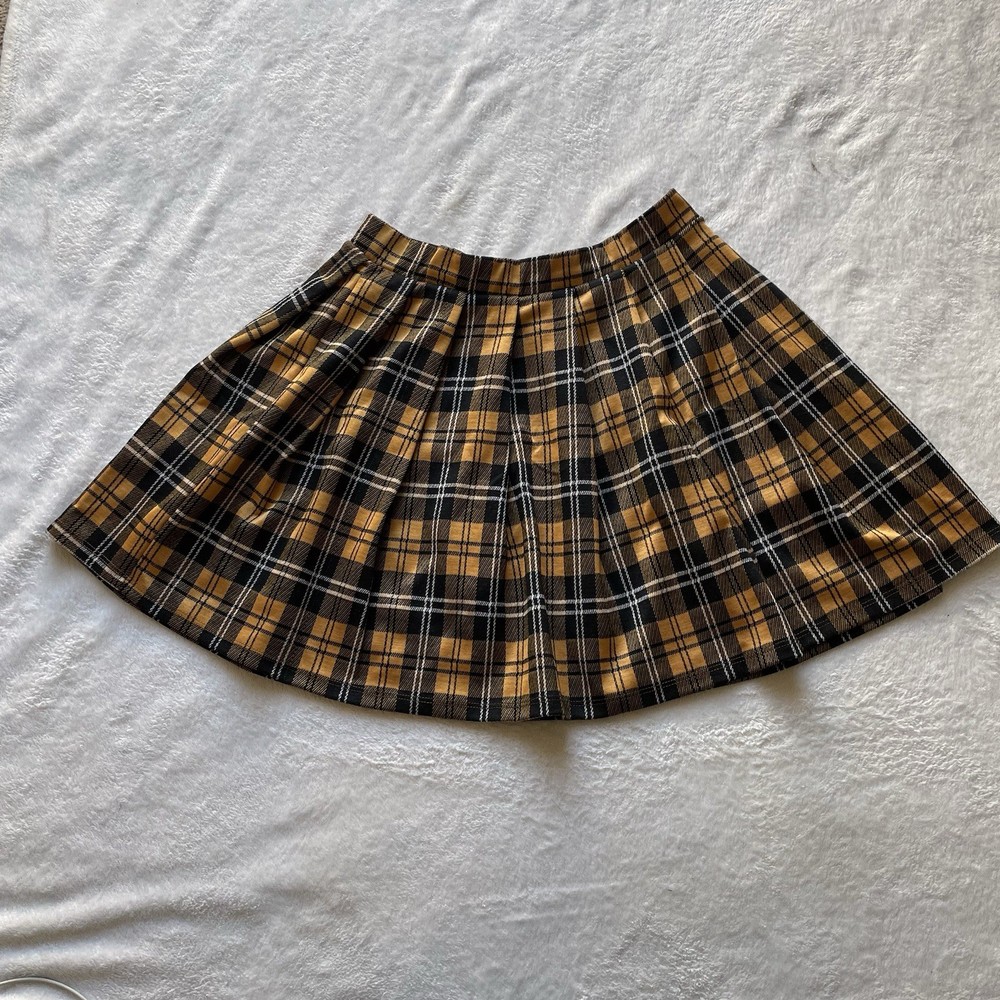 Just Polly Plaid Pleated Pull On Skater Style Juniors Mini Skirt Large