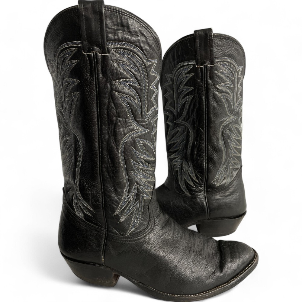 Nocona Leather Western Boots Black Cowboy Biker Wide Embroidered Men's 9.5 EE