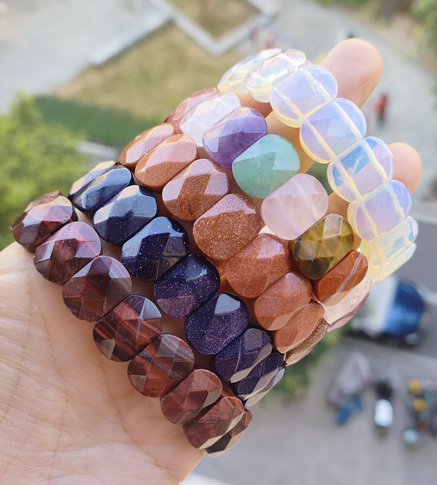 5pcs Opal Vary Gems Oval faceted Bracelet Chakra Reiki Healing Amulet