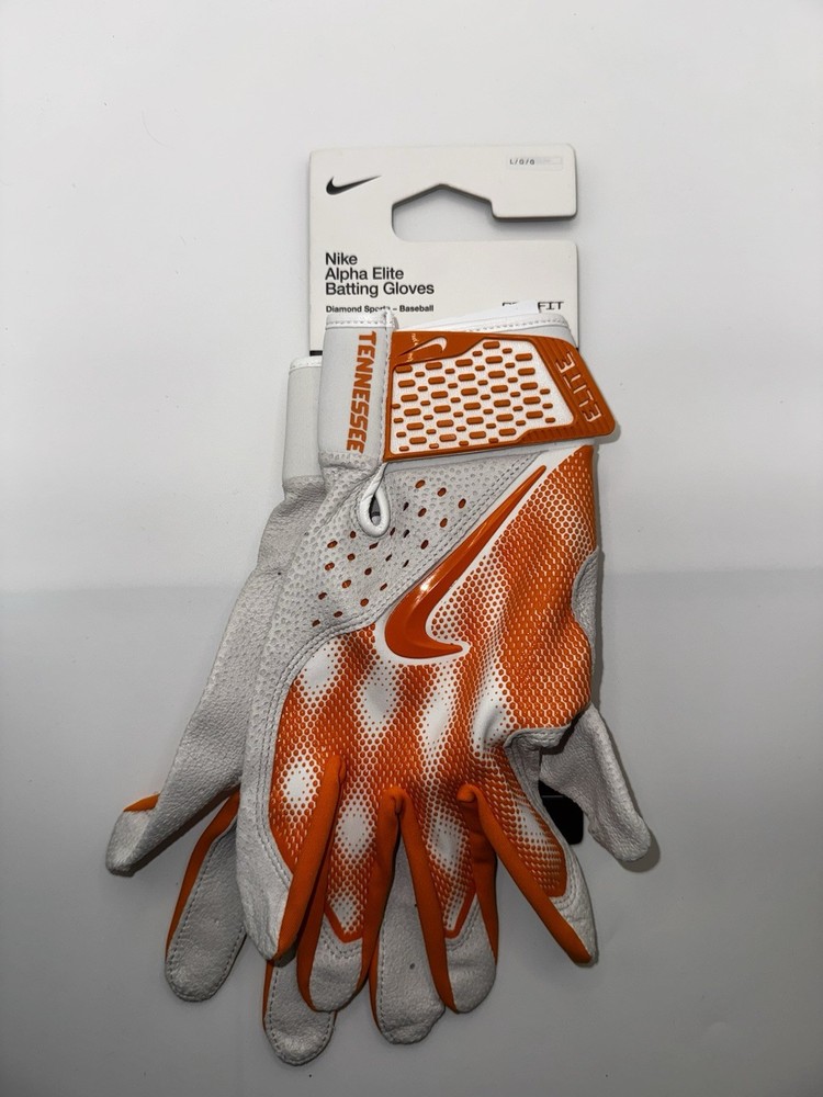 Nike Tennessee Volunteers Team Issue Alpha Elite Batting Gloves FB4191-110 L