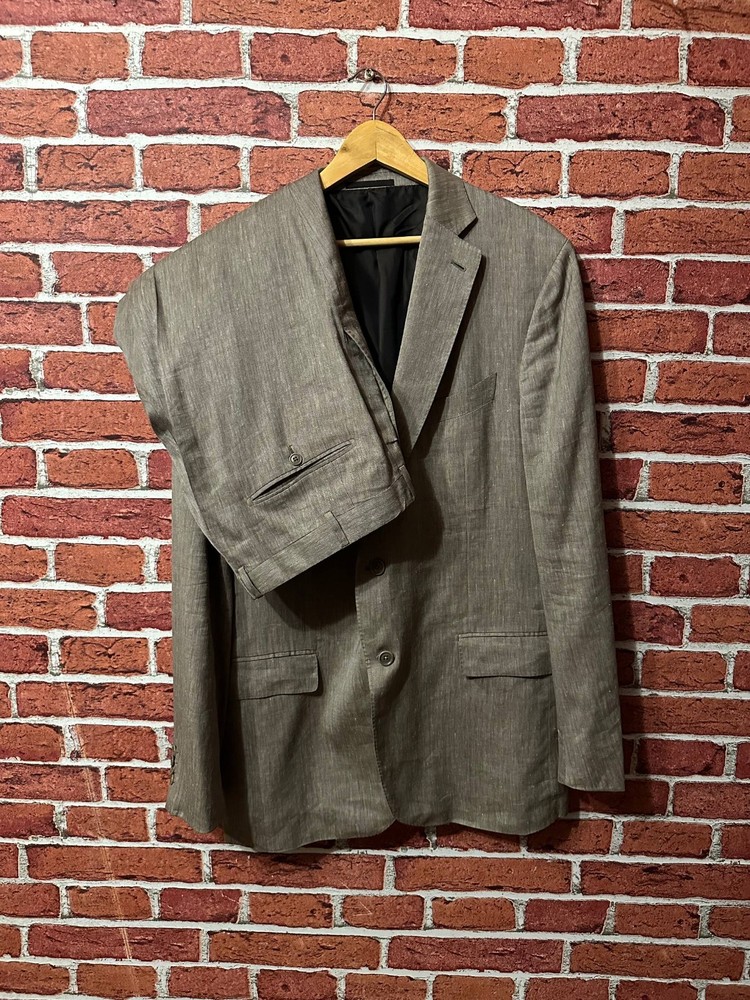 ERMENEGILDO ZEGNA Crossover Linen Suit Men's Gray Silk Wool Blend  Italy Size 56