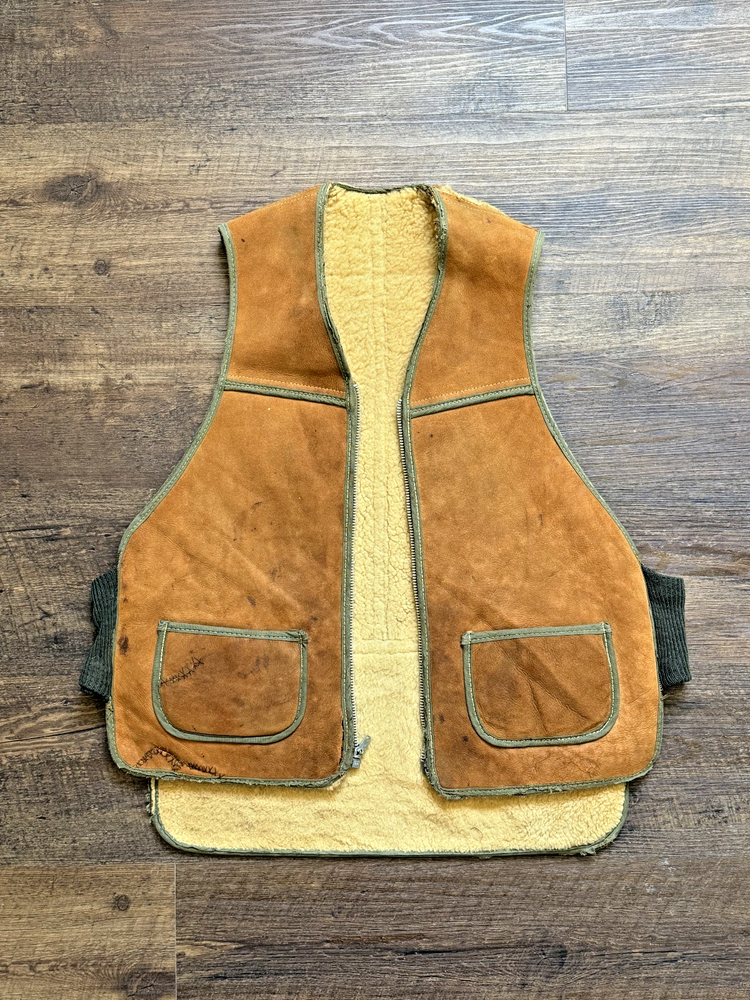 Vintage 1930s 1940s Military Shearling Leather Vest WWII Era Swedish Army USAAF