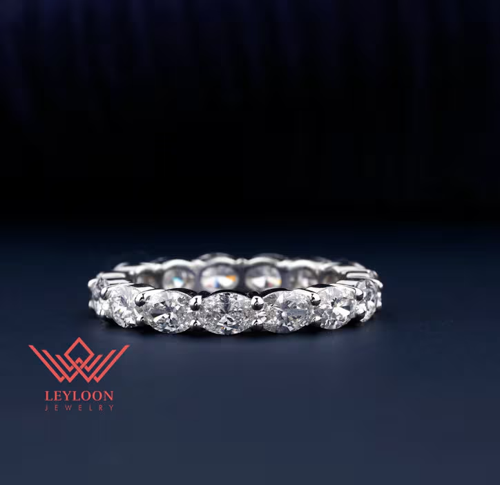 Oval Cut Eternity Band DEF Colorless Basket Platinum VVS Moissanite Ring