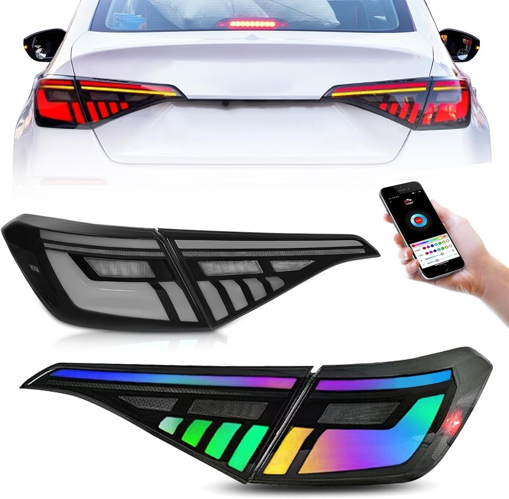 Smoked RGB Demon Eye LED Tail Lights For 2022-2025 Honda Civic Sedan 11th Gen