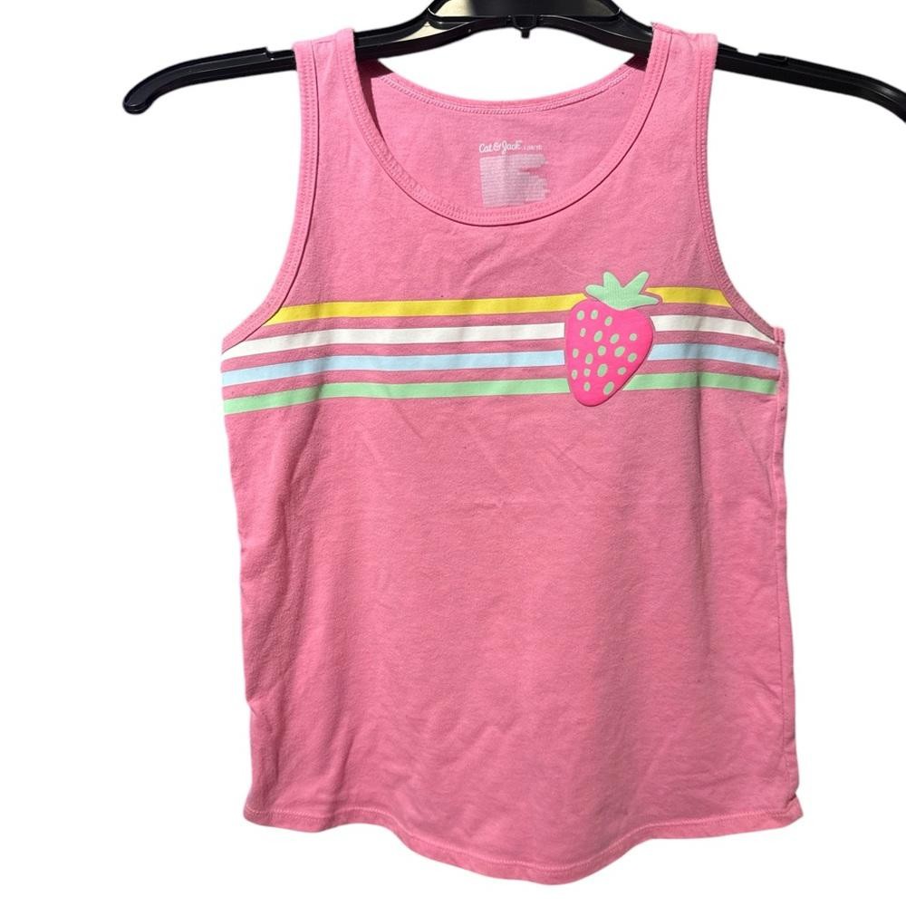 Cat & Jack Girls Pink Strawberry Tank Top Size L 10/12 Fun Colorful Summer Style
