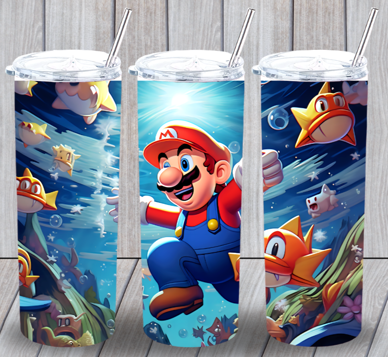 Mario #2 Multicolor 20oz Insulated Tumbler With Lid Clear Straw New