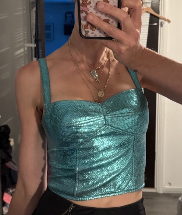 SCANLAN THEODORE Turqoise Blue Bustier Top Diamond Pattern Made In Australia Sz8