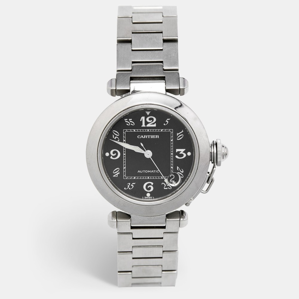 Cartier Black Stainless Steel Pasha De Cartier W31049M7 Unisex Wristwatch 35 mm