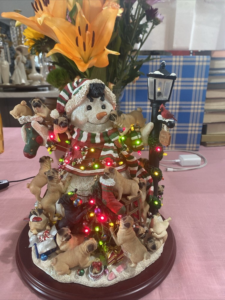 Danbury MINT VTG The Pug Dog Family XMAS Snowman Rare W/ Original Box & Papers