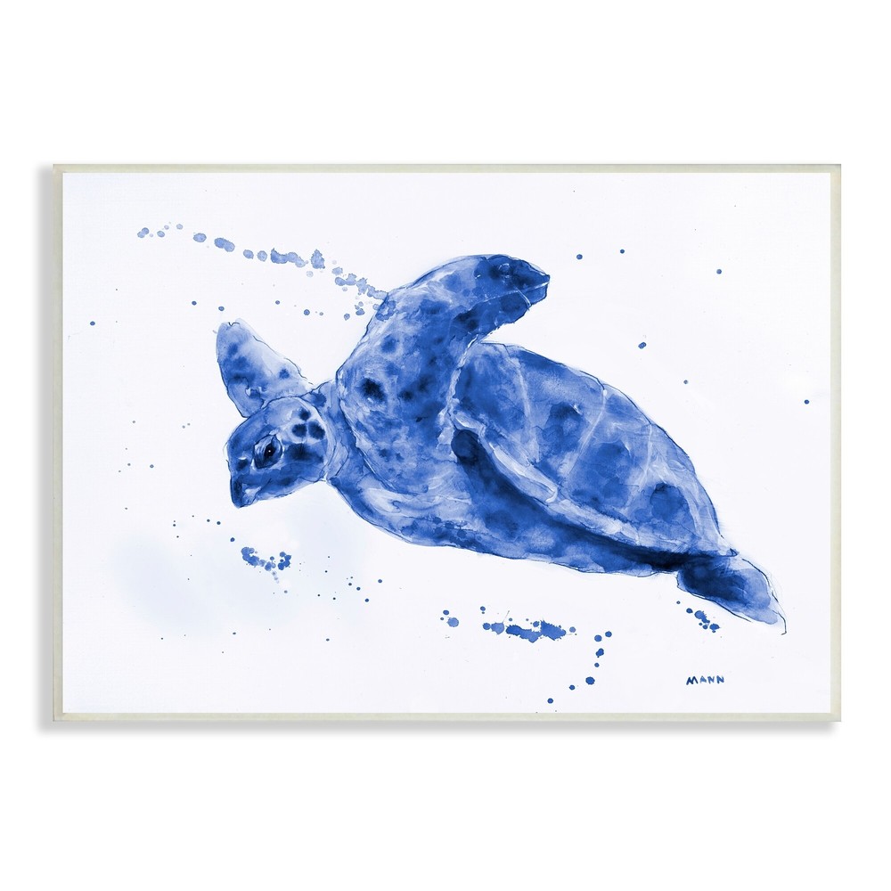 Stupell Blue Sea Turtle Splashing Water Bubbles Design Wood Wall Art