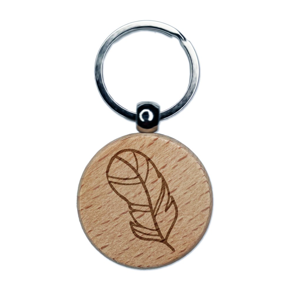 Engraved Plump Feather Wooden Keychain Charm Tag  
