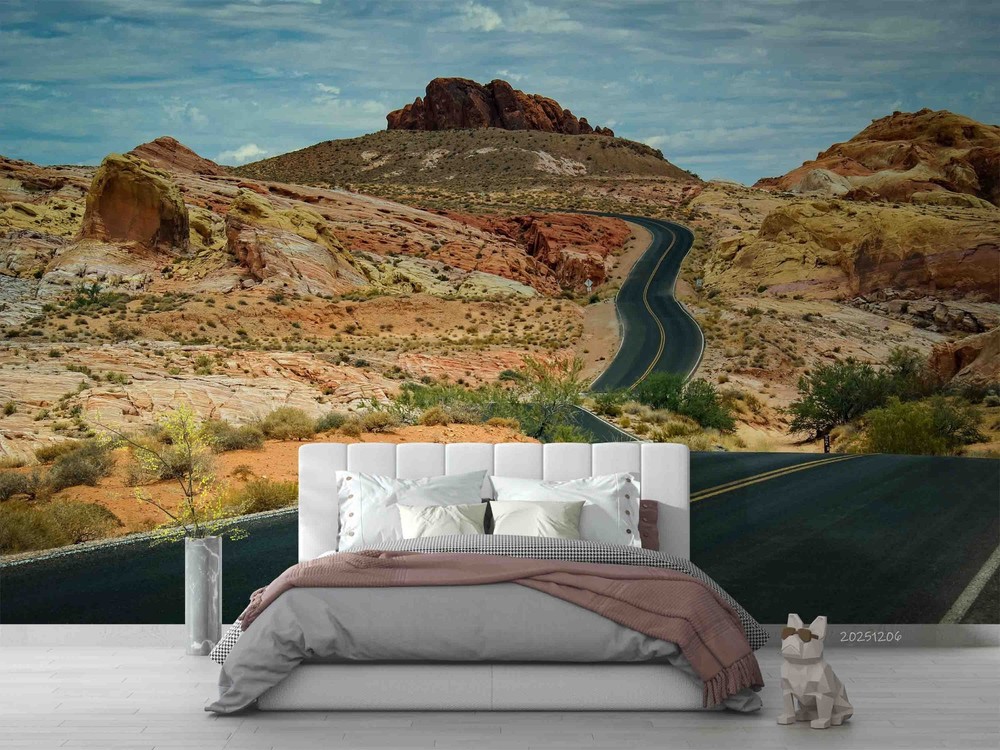 3D Gobi Desert Road Landscape Wall Murals Wallpaper Murals Wall Sticker