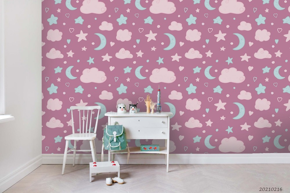 3D Moon Stars Clouds Pattern Wall Murals Wallpaper Murals Wall Sticker