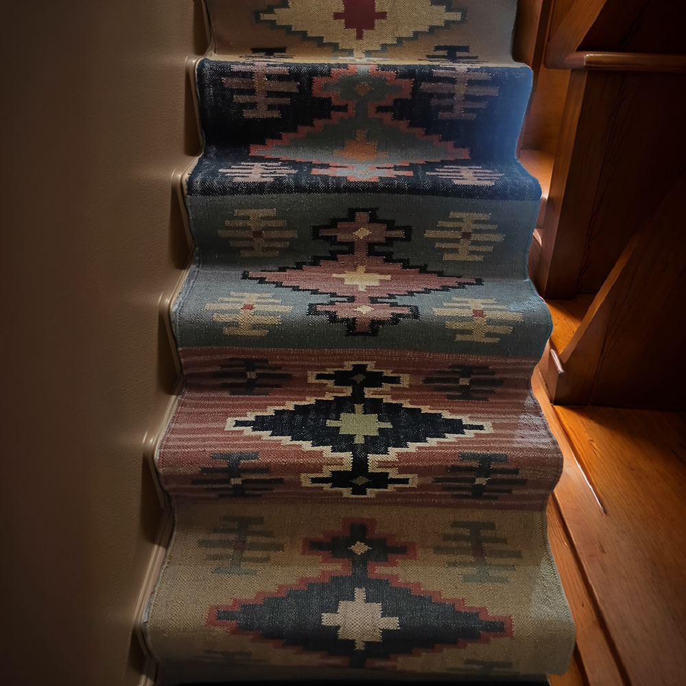 Handwoven Turkish Kilim Wool Jute Stair Runner 2.5x10 ft Kitchen Rug