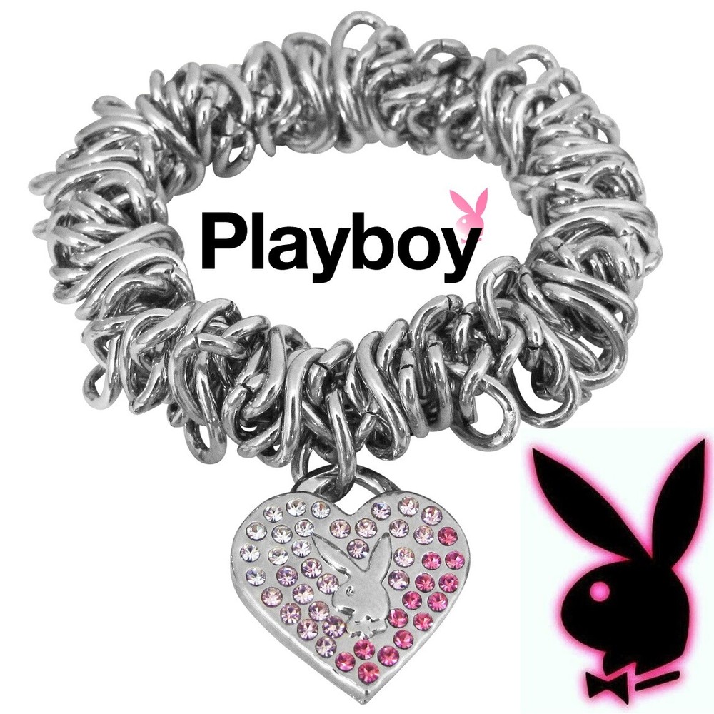 Playboy Bunny Charm Bracelet with Pink Crystal Heart XO New Clearance-image