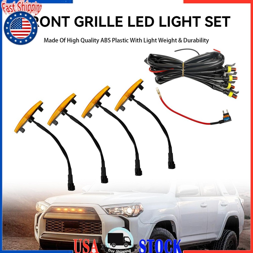 4PCS Plastic Car Grille LED Lights Light Fit Toyota 4Runner 2014-23 TRD Pro