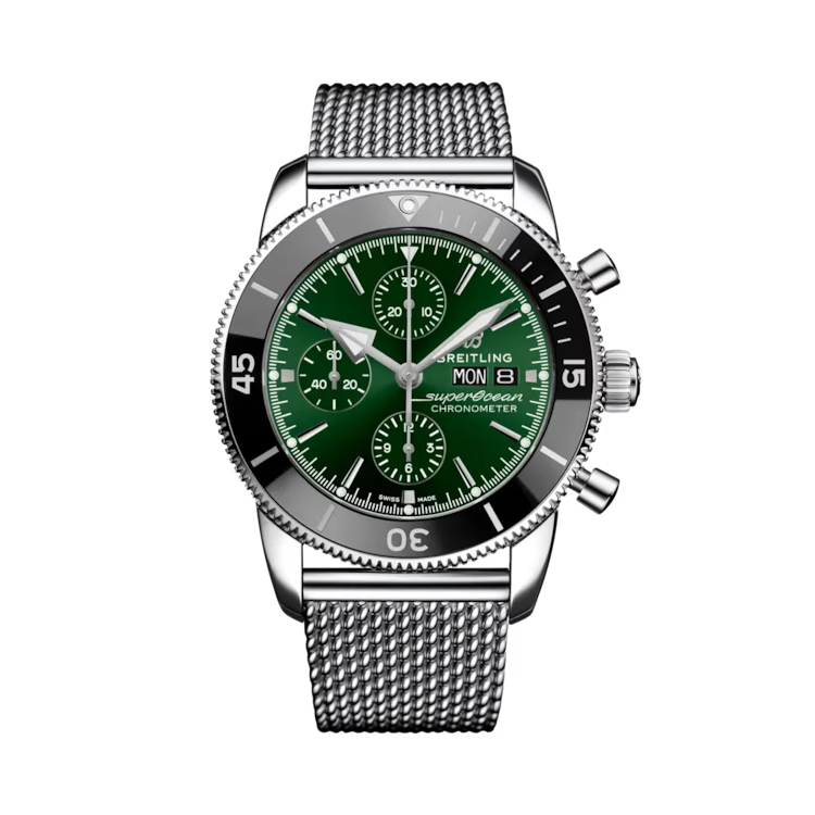 Breitling Superocean Heritage II 44mm Green Dial Stainless Steel Mesh Bracelet Ref A13313121L1A1