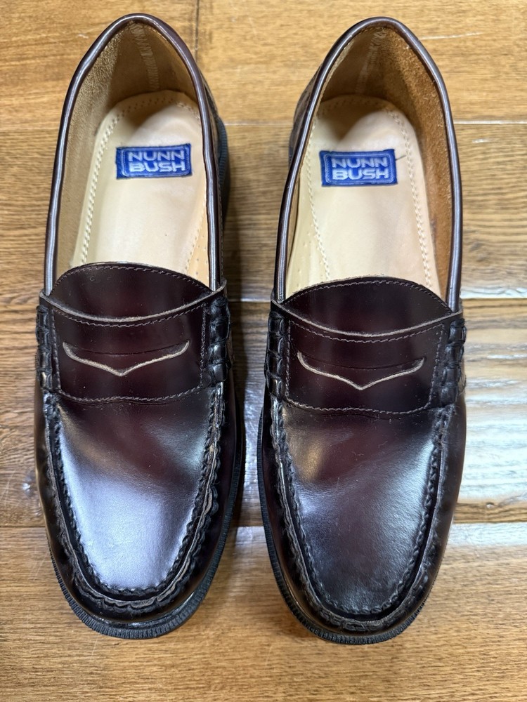 Nunn Bush Men's Penny Loafers Dress Shoes US Size 9M Burgandy Leather Slip On