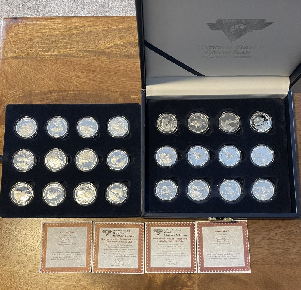 National Fishing Grand Slam Silver Rounds  .999  Fine Silver Full Set 24 W/case