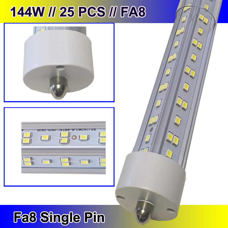 144W 8FT T8 LED Shop Light 8' Led Bulbs FA8 Single Pin  LED Tube Light 25PACK