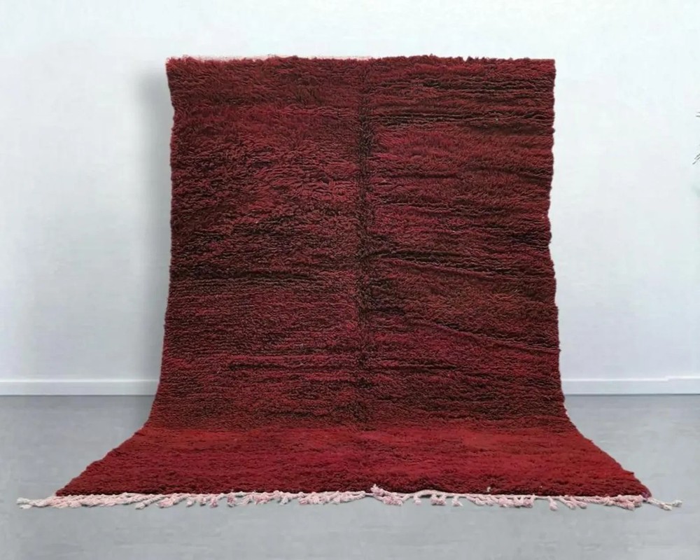 Moroccan Berber Beni Ourain Wool Rug Color Rustic Burgundy Handmade Carpet Rug