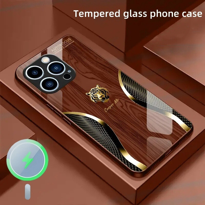 Personalized Animal Wood Grain Tempered Glass Case for iPhone 16 15 Pro Max