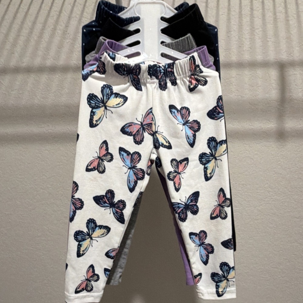 Girls Multicolor Ankle Leggings Set Butterfly Polka Dot Solid Casual Lot