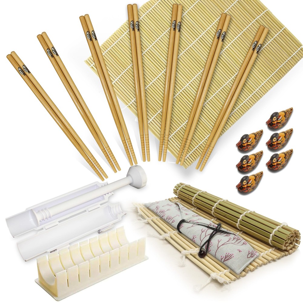 Complete 18-Piece Sushi Making Kit for Beginners with Bamboo Mat