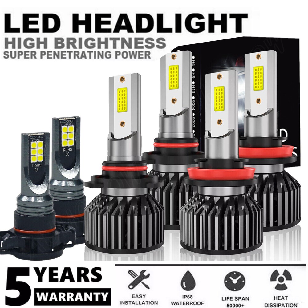 6x For 2008-2015 Chevy Suburban Tahoe 6000K LED Headlight + Fog Light Bulbs Kits