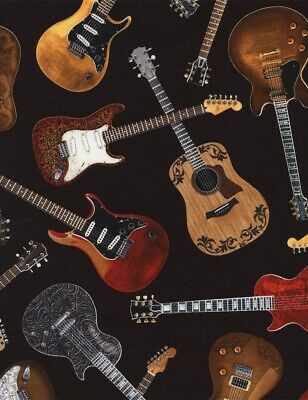 Western Fabric - Music Instrument Guitar Toss Black - Timeless Treasures YARD