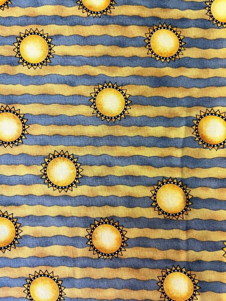 Mumms The Word by Debbie Mumm Blue Gold Stripe Sun Print Cotton Fabric 1.25 yrd