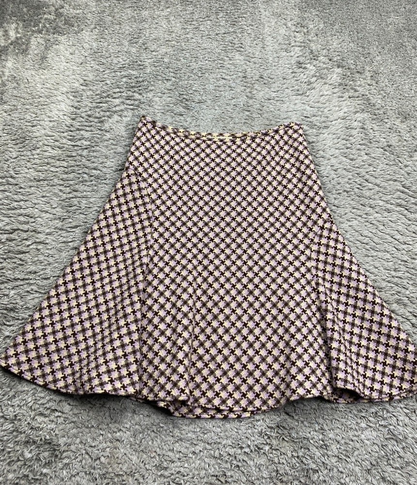 Banana Republic Skirt Women 4 Brown Lavender Houndstooth Wool Blend Flare A-Line