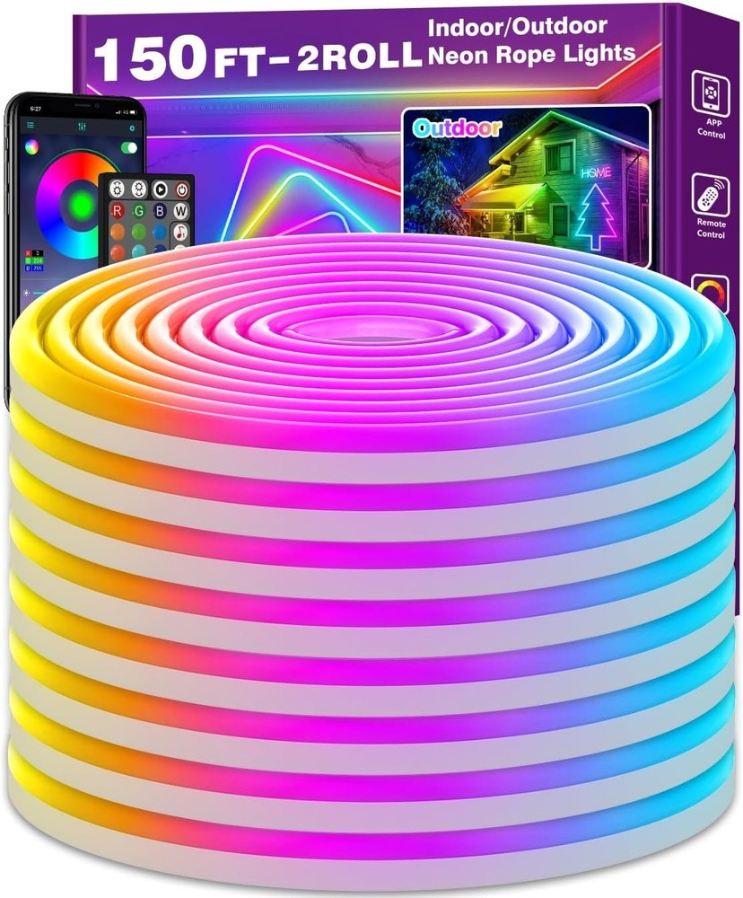 150ft Outdoor Neon Rope Lights Waterproof,IP68 Outside Led Light Stri...
