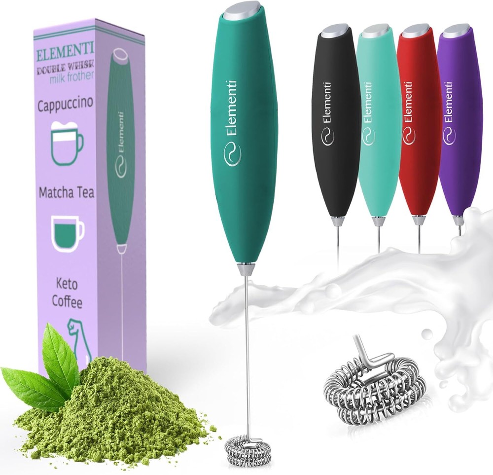 Elementi Milk Frother Handheld Double Whisk - Matcha & Drink Emerald-image